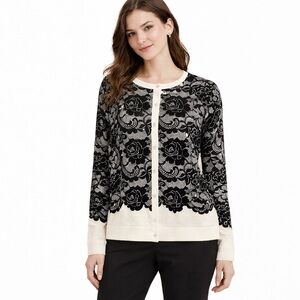 Isaac Mizrahi Live! Black White Lace Cardigan L